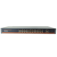 Коммутатор XVI SWP3224, L2, 24 PoE 10/100/1000, 2UpLink, 2 SFP, 300Вт, 54Gbps, 8K MAC