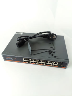 Коммутатор XVI SWP3216, L2, 16 PoE 10/100/1000, 2UpLink, 2SFP 100/1000, 250Вт, 40 Gbps, 8K Mac