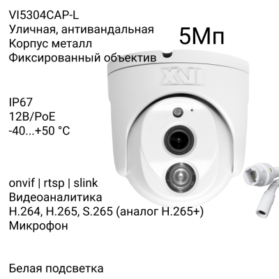 Антивандальная IP камера XVI VI5304CAP-L, 5Мп, фикс.объектив, встр.мкрф, PoE+12В, Цвет24