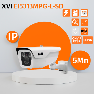 Уличная IP камера XVI EI5313MPG-L-SD, 5Мп, мотор.объектив, гроз-та, PoE+12В, вх.д.мкрф, слот microSD, Цвет24
