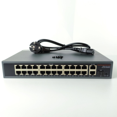 Коммутатор XVI SWP3224, L2, 24 PoE 10/100/1000, 2UpLink, 1 SFP, 300Вт, 54Gbps, 8K MAC