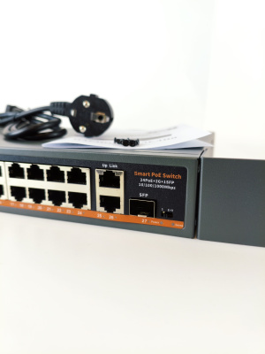 Коммутатор XVI SWP1024, 27_портов: 24_порта 100Мбит/с с PoE + 2_порта 1Гбит/с + 1xSFP, 400Вт