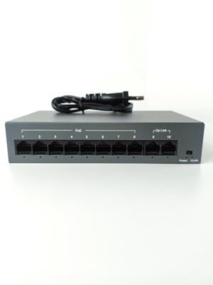 Коммутатор XVI SWP1508, 10_портов: 8_портов 100Мбит/с с PoE + 2_порта 1Гбит/с, 96Вт