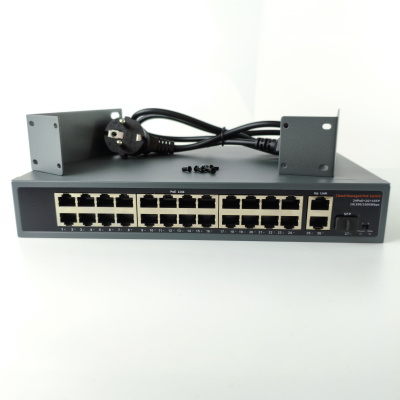 Коммутатор XVI SWP3224, L2, 24 PoE 10/100/1000, 2UpLink, 1 SFP, 300Вт, 54Gbps, 8K MAC