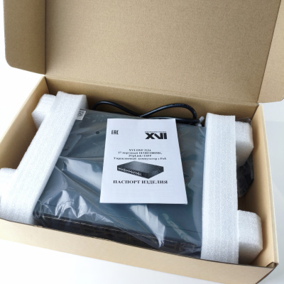 Коммутатор XVI SWP3224, L2, 24 PoE 10/100/1000, 2UpLink, 1 SFP, 300Вт, 54Gbps, 8K MAC